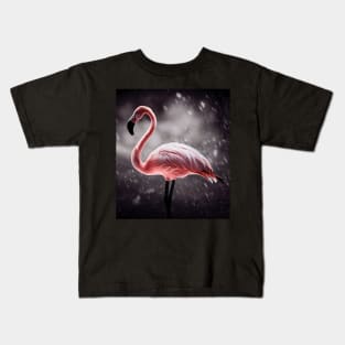 Elegant Flamingo in Falling Snow Kids T-Shirt